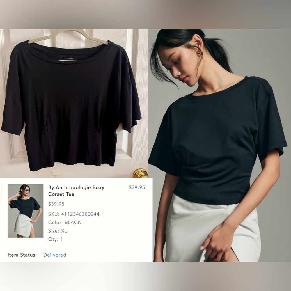 Women’s Black Anthropologie Boxy Corset Tee in Size XL